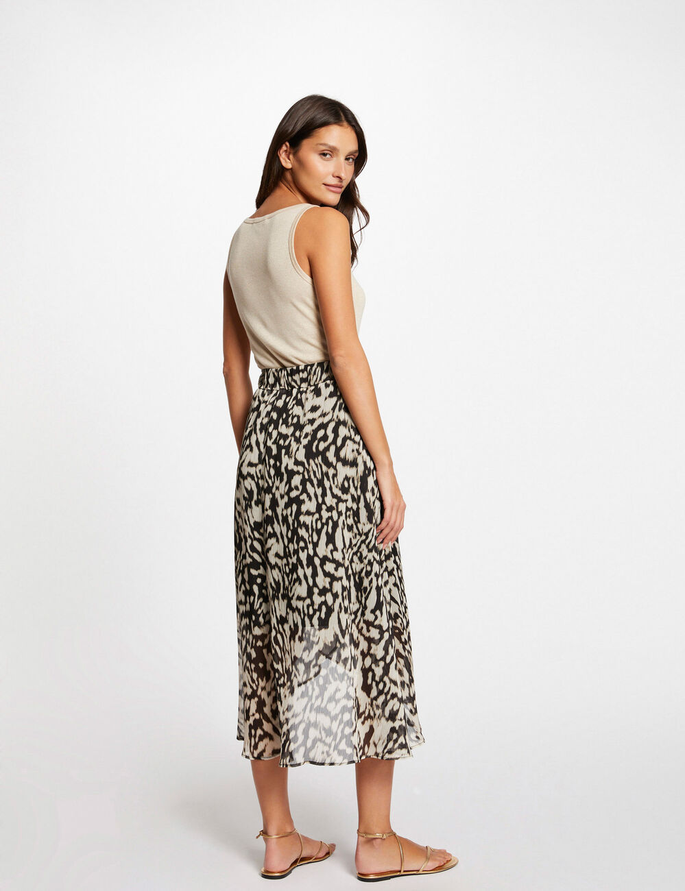 Jupe midi imprim&eacute; animalier multico femme