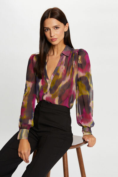 Chemise manches longues imprimé abstrait multico femme