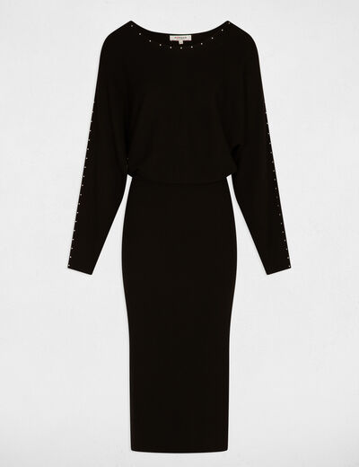 Robe tricot longue ajustée noir femme