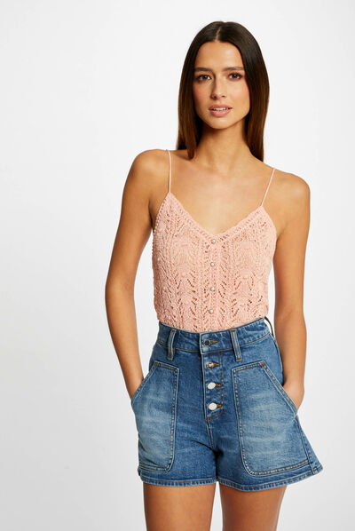 Débardeur pull avec col en V rose moyen femme
