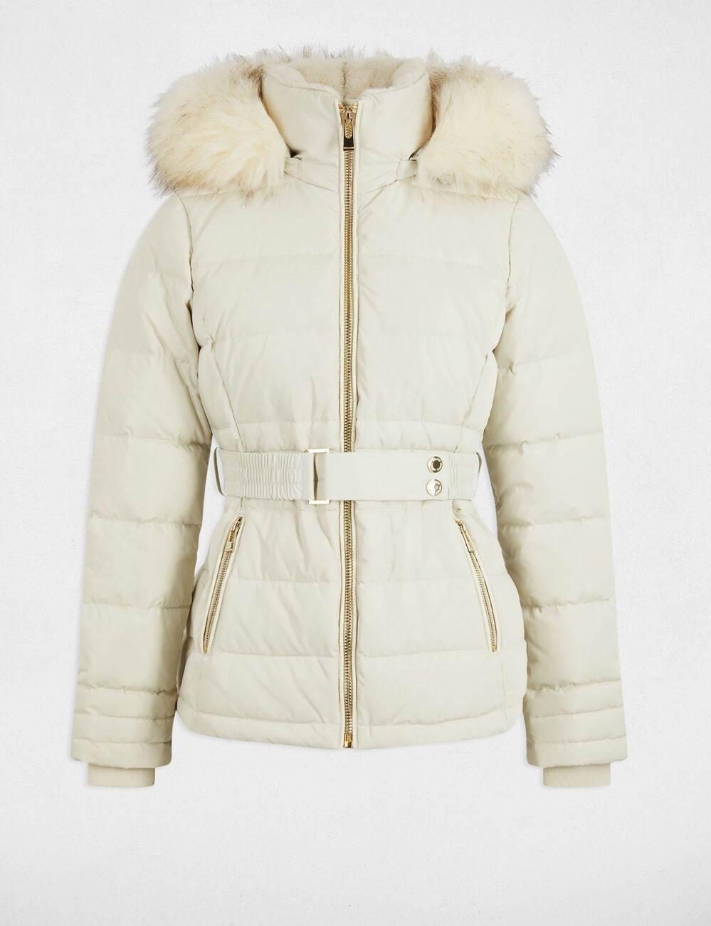 Doudoune Femme Morgan - Imprimé Monogramme, Courte Cintrée à Capuche, Noire