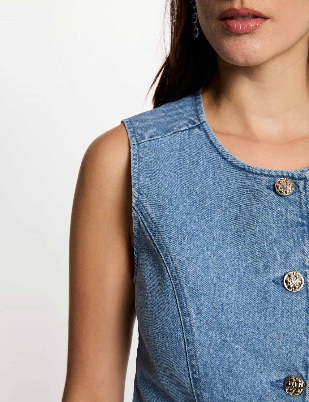Gilet jean sans manches denim double stone femme