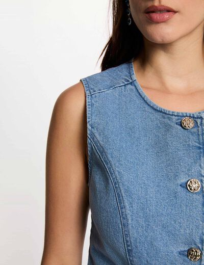 Gilet jean sans manches denim double stone femme