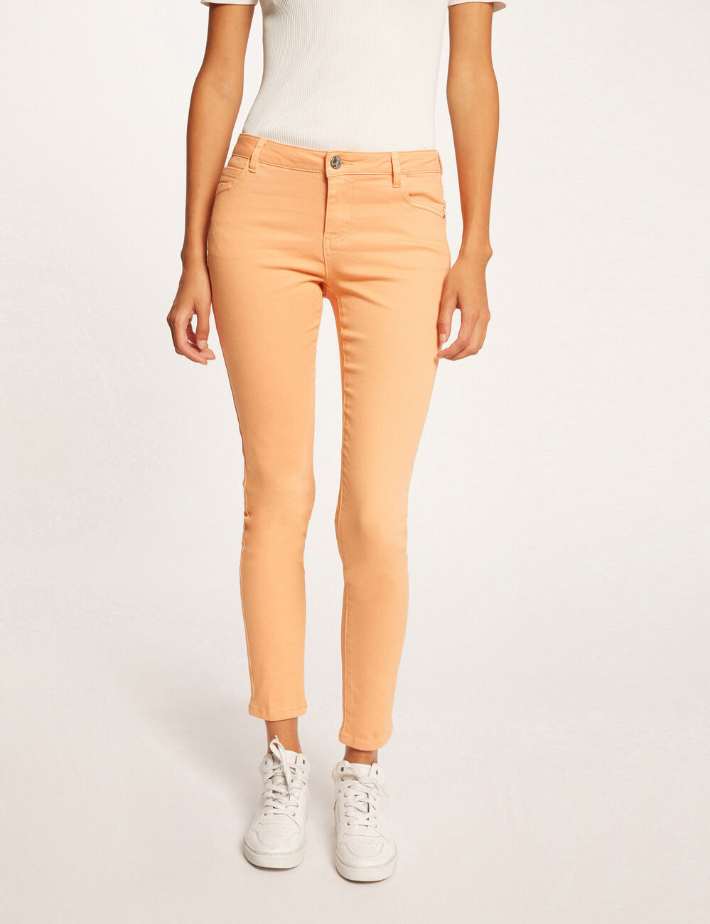 Jeans skinny taille basse orange clair femme