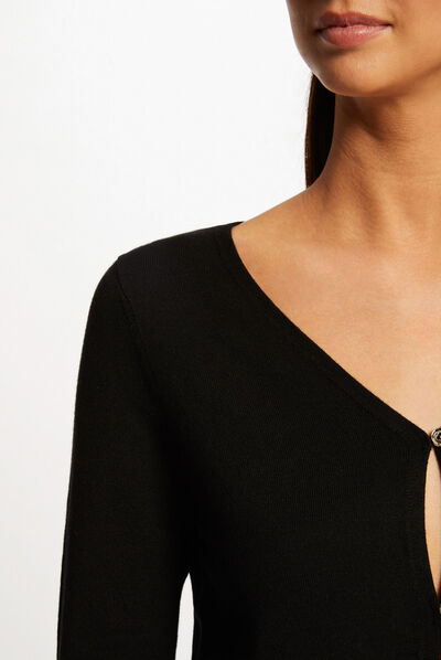 Gilet manches longues boutonné noir femme