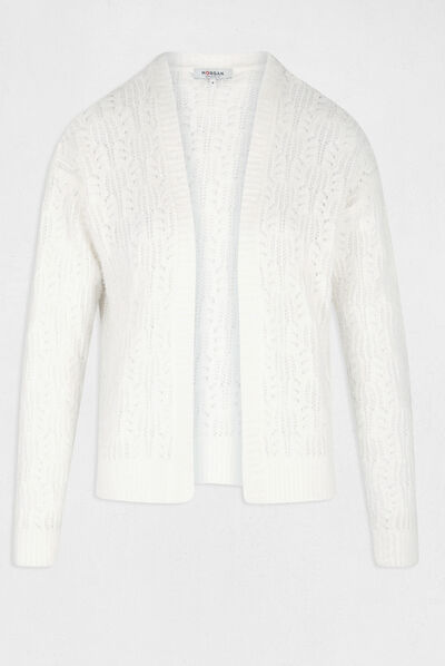 Gilet manches longues ajouré ecru femme