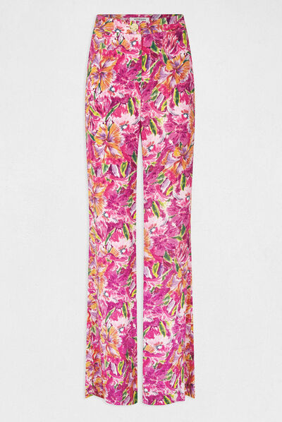 Pantalon flare fluide imprimé floral multico femme