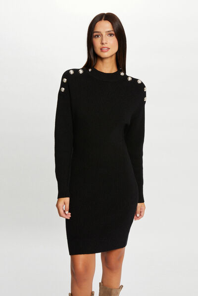 Robe pull ajustée avec boutons noir femme