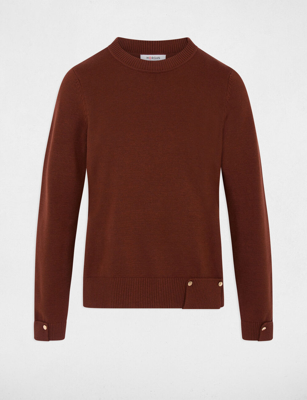 Pull col rond marron femme