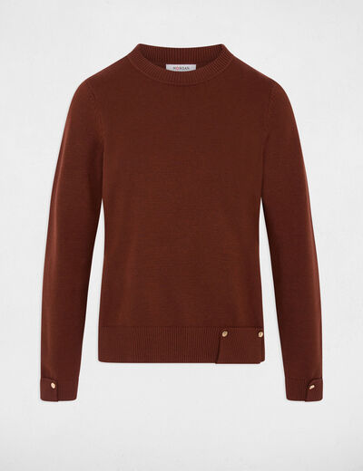 Pull col rond marron femme