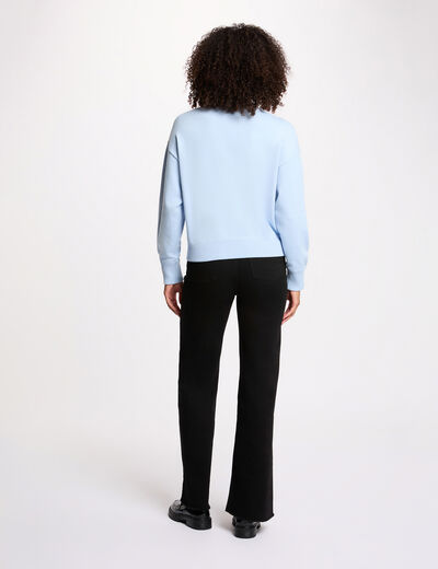 Pull &eacute;pais col rond bleu ciel femme