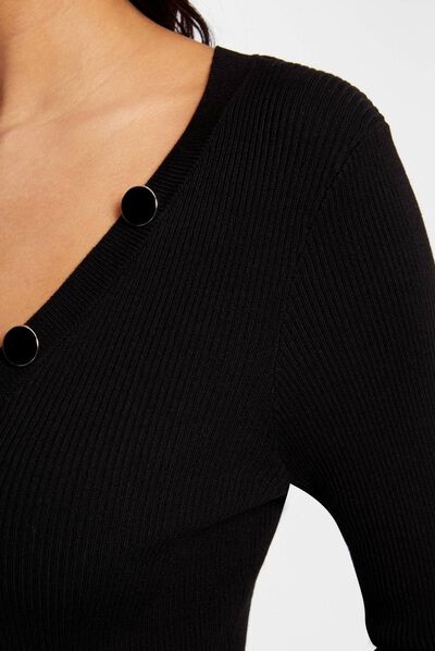 Pull manches longues avec boutons noir femme