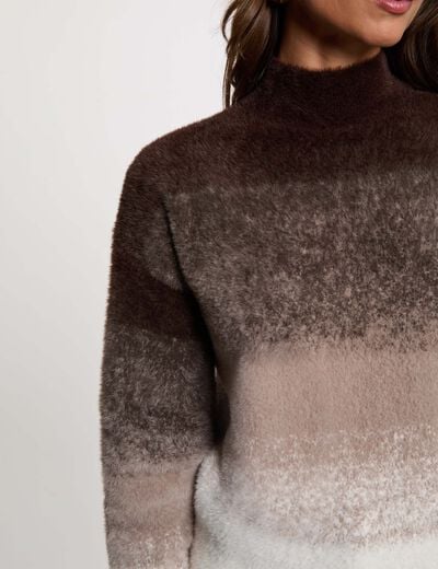 Pull col montant marron fonc&eacute; femme
