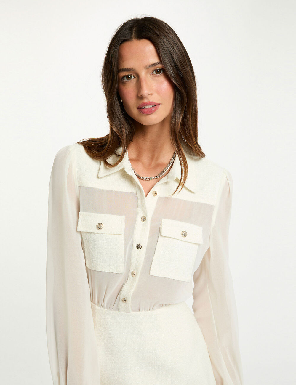 Robe courte tweed ecru femme