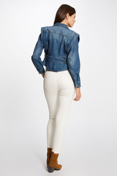 Pantalon slim avec détails bijoux ivoire femme
