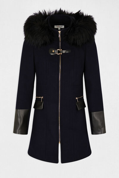 Manteau droit zippé à capuche marine femme
