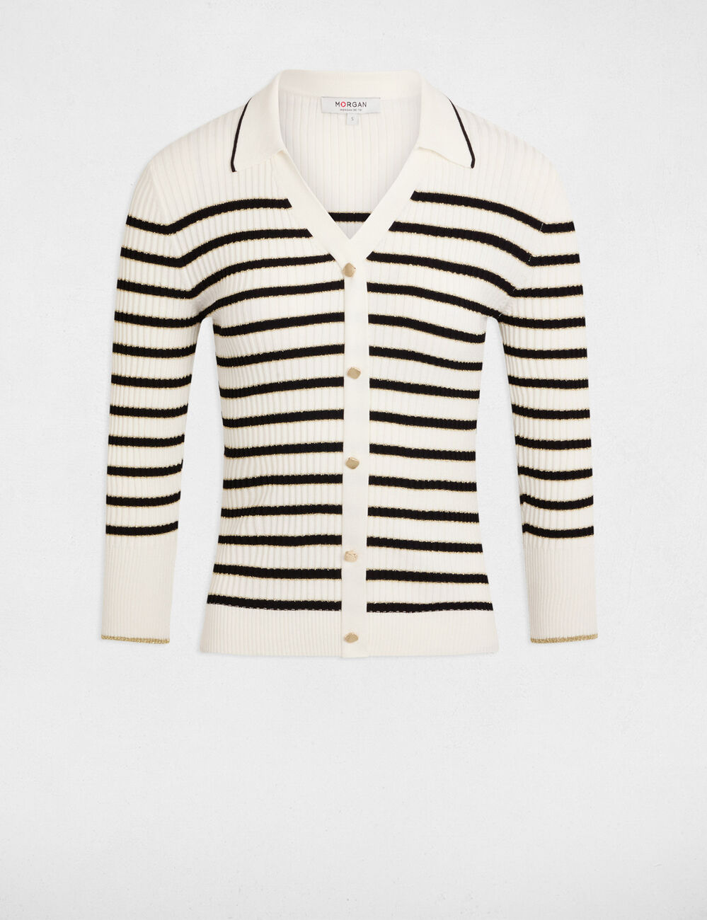 Pull manches 3/4 ray&eacute; blanc femme