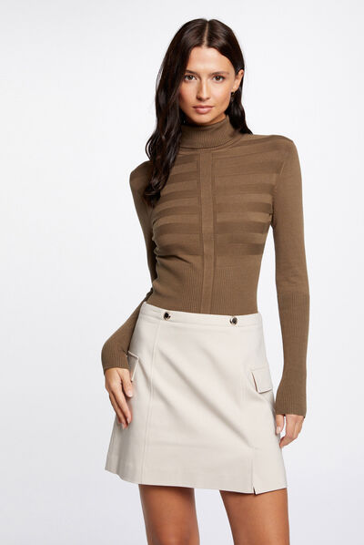 Jupe trapèze avec poches à rabat beige femme