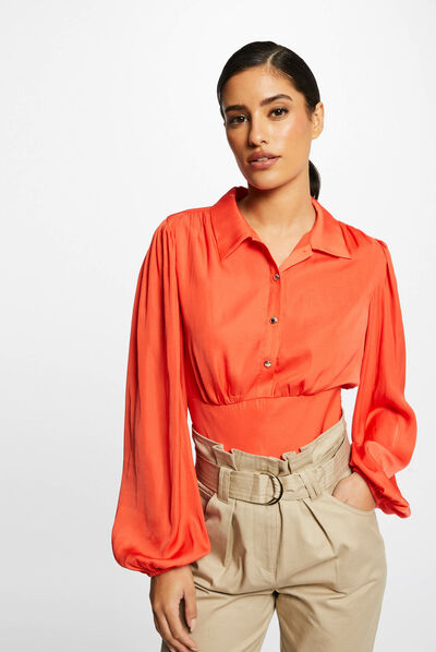 Blouse manches longues bouffantes orange femme