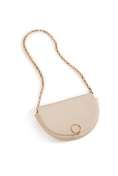 Sac pochette demi-lune beige femme
