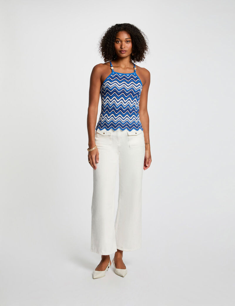 top en maille imprime bleu electrique femme Top en maille imprimé bleu electrique femme