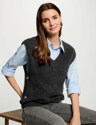 Pull sans manches gris foncé femme