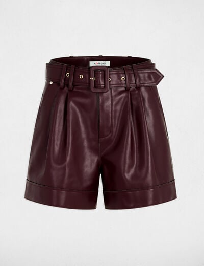 Short ajust&eacute; simili cuir prune femme