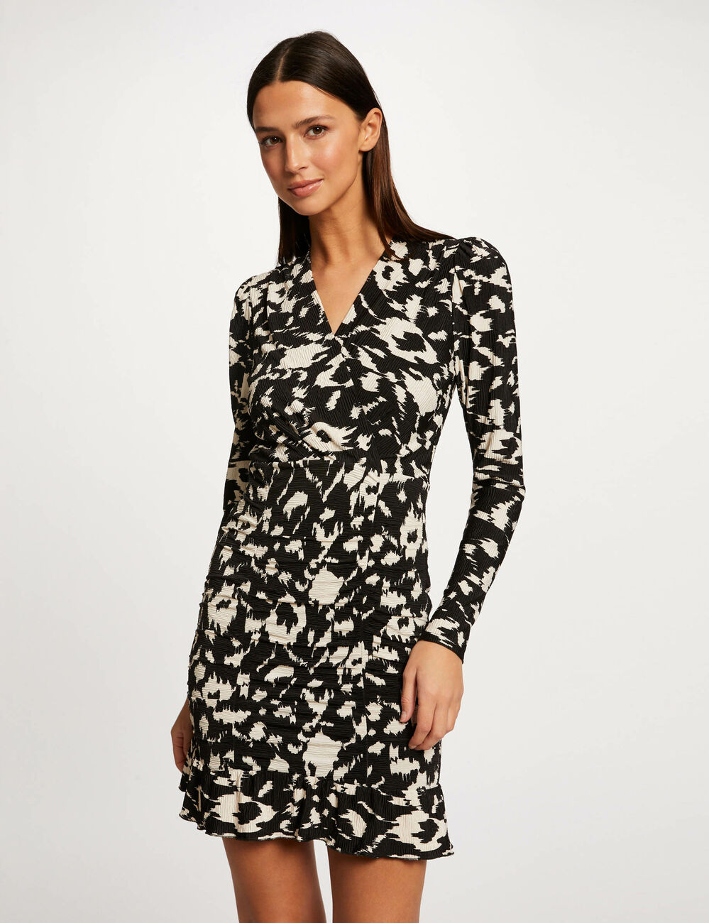 Robe ajust&eacute;e fronc&eacute;e imprim&eacute; abstrait multico femme