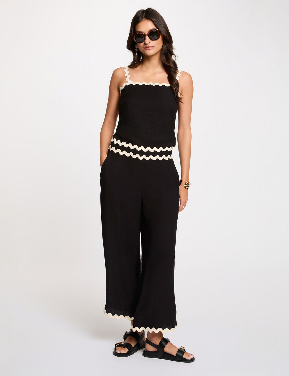 Pantalon large 7/8 noir femme