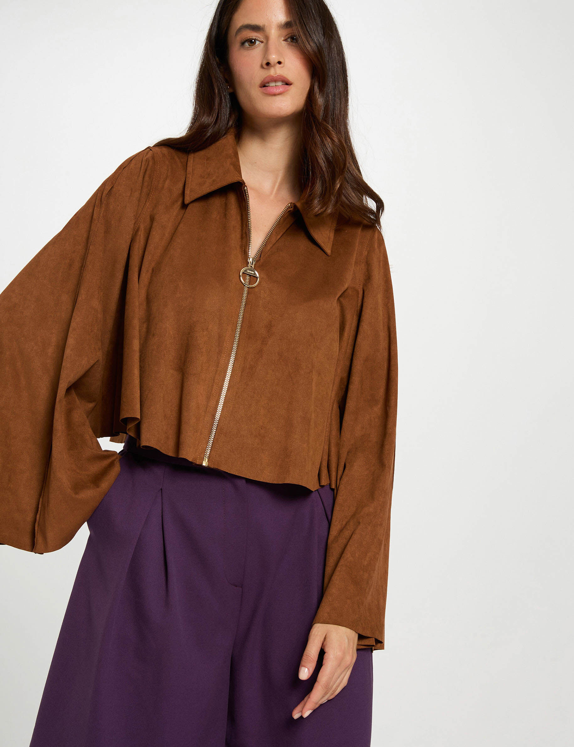 Veste courte oversize cognac femme