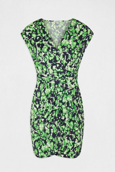Robe ajustée drapée imprimé abstrait vert femme