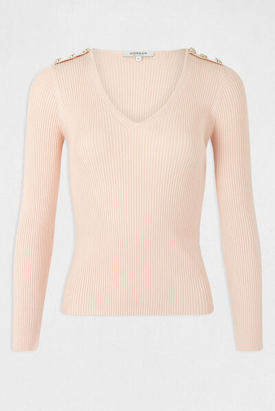 Pull manches longues avec boutons rose femme