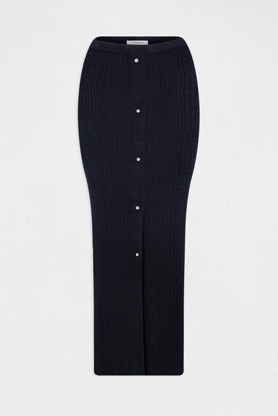 Jupe longue droite en tricot marine femme