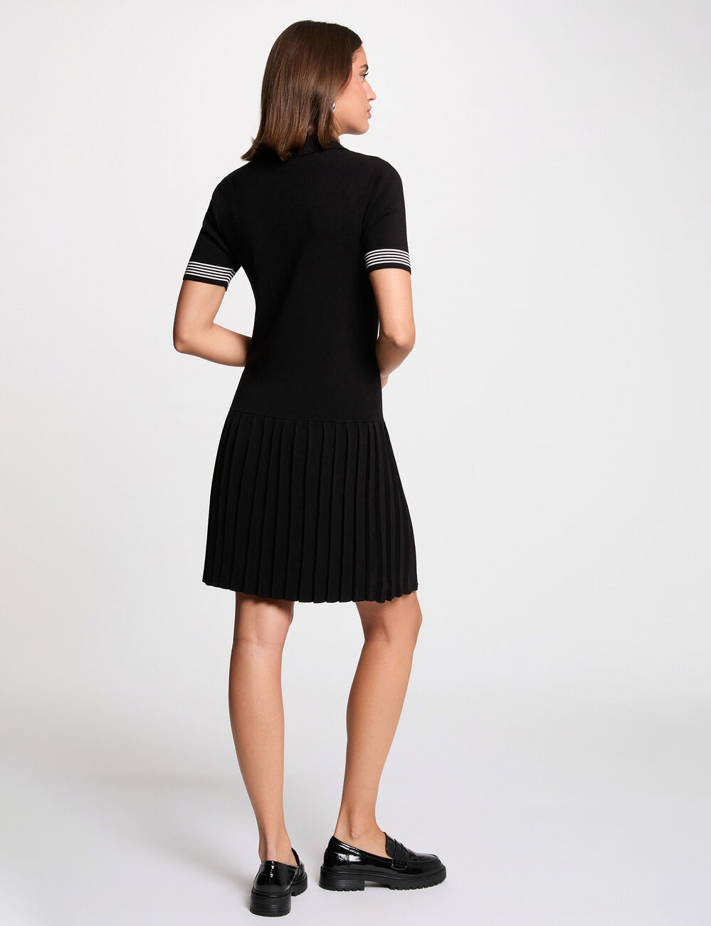 Robe tricot col polo noir femme