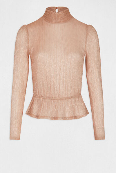 T-shirt manches longues métallisé vieux rose femme