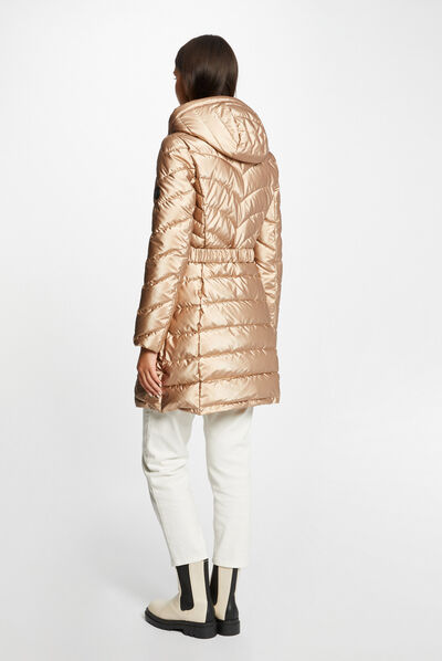 Doudoune cintrée métallisée à capuche rose pale femme