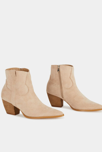 Bottines western à talons beige femme