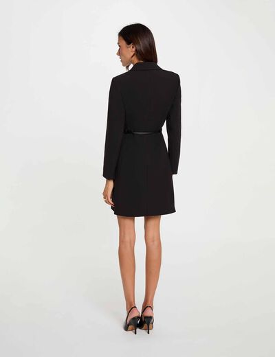 Robe courte col &agrave; revers noir femme