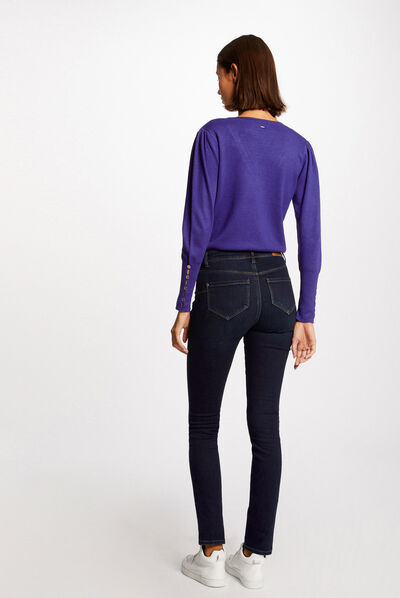 Pull manches longues avec col en V violet femme