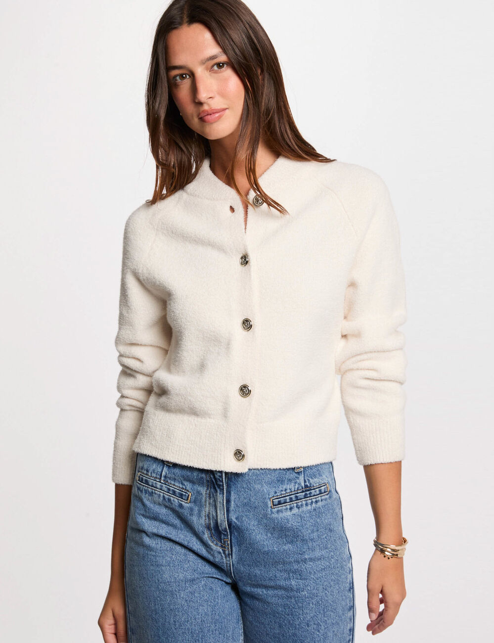 Gilet manches longues ivoire femme