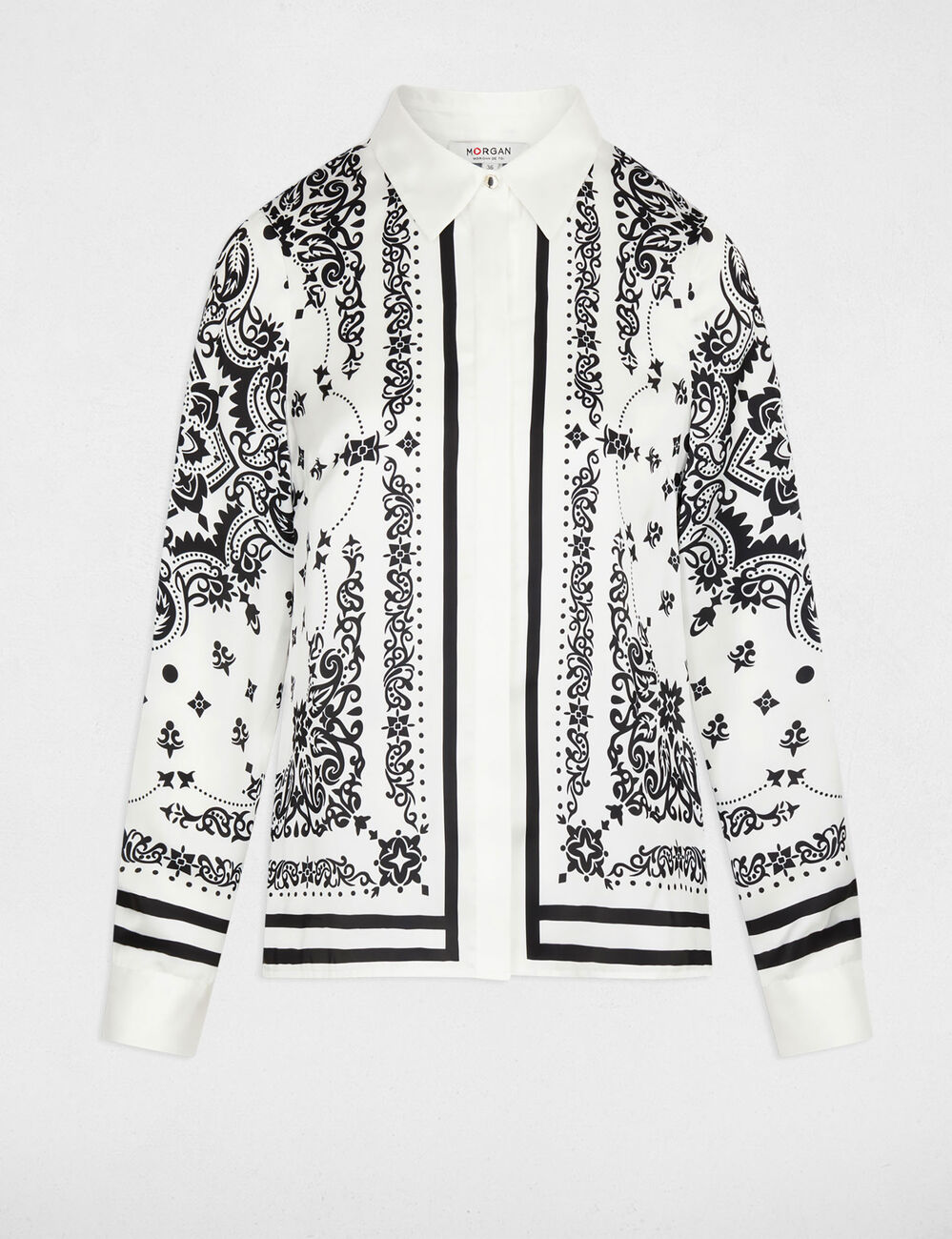 Chemise fluide imprim&eacute;e blanc femme