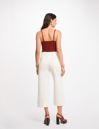 Top maille bretelles fines marron cognac femme