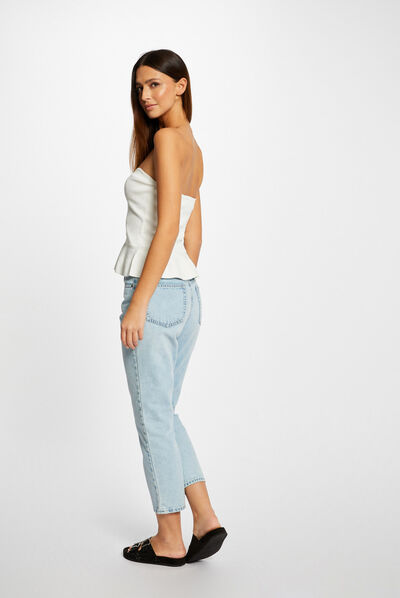 Débardeur pull bustier avec boutons ecru femme