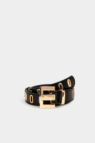 Ceinture aspect croco avec oeillets noir femme