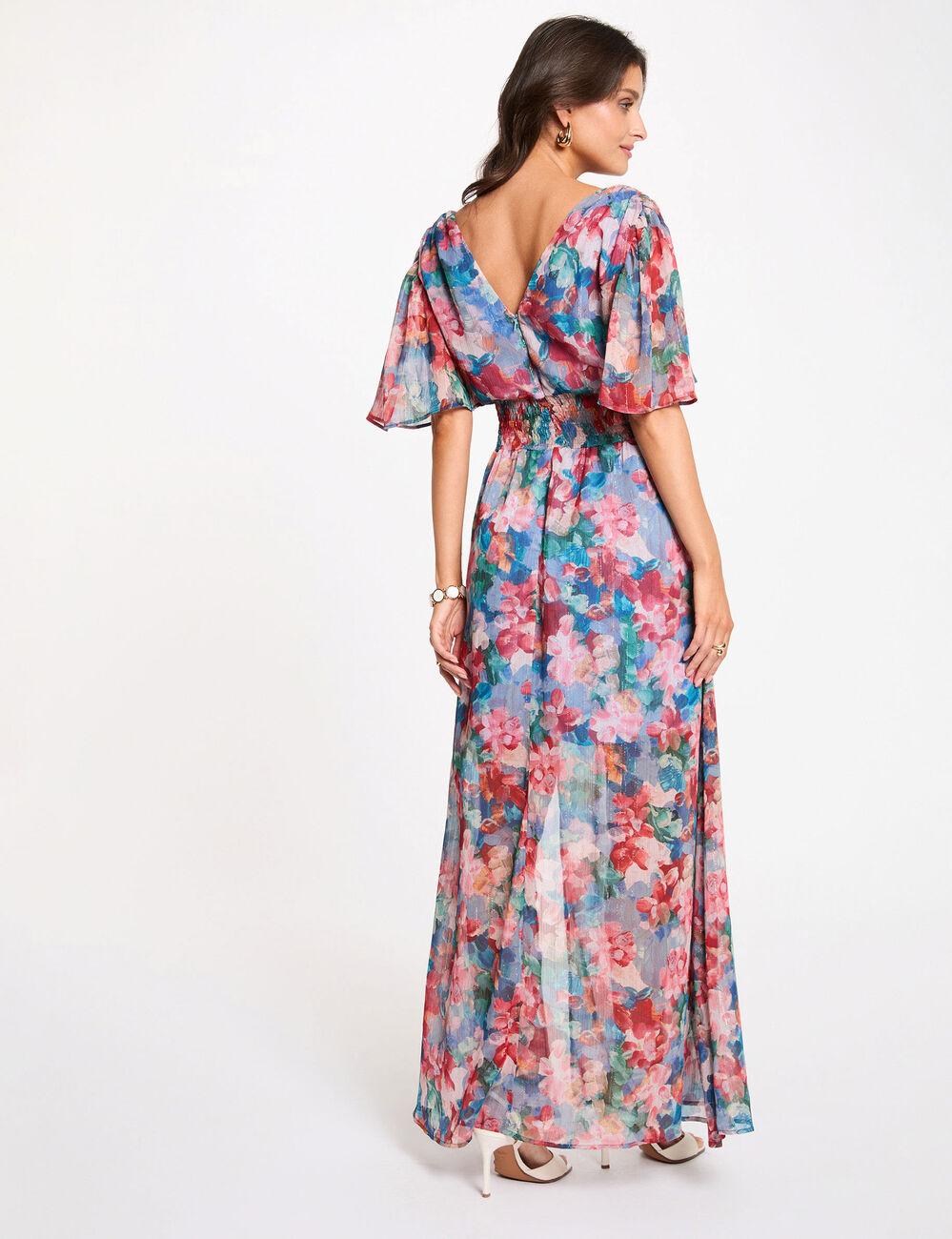 Robe longue fluide multicolore femme