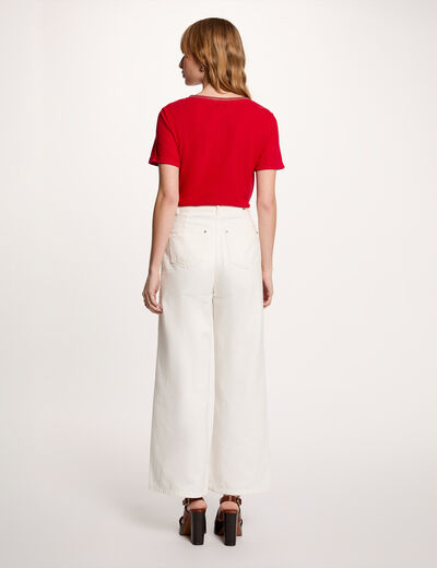 T-shirt col v perl&eacute; rouge femme