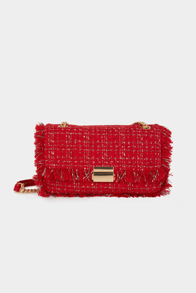Sac pochette avec franges rouge femme