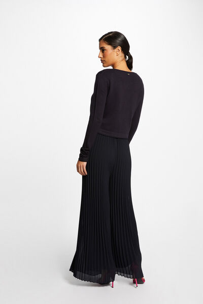 Gilet manches longues à col en V marine femme