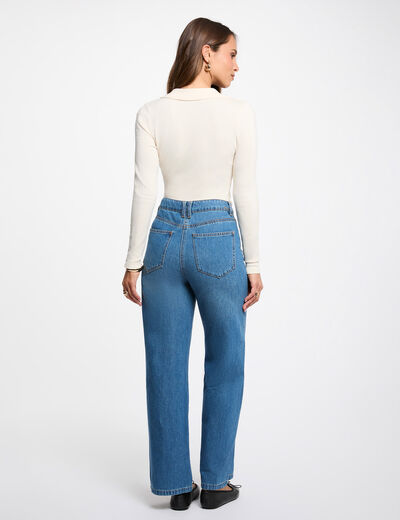 Pull ajust&eacute; col polo ivoire femme