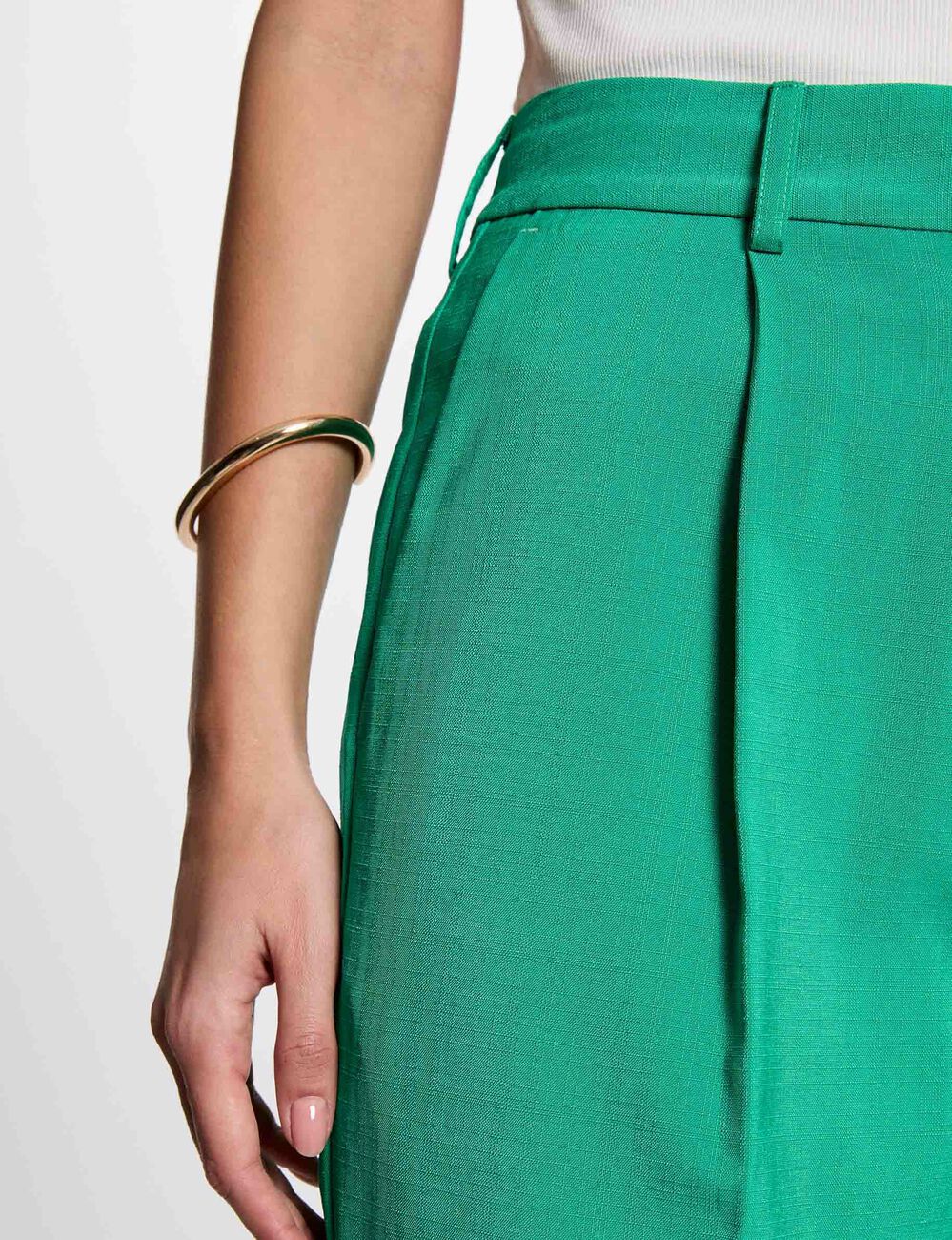 Pantalon droit à pinces vert émeraude femme